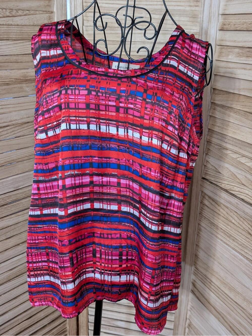 Black‎ Label By Evan-Picone L Blouse no Sleeves Pink Streaks